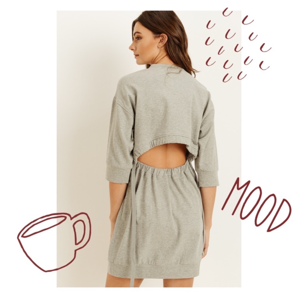 Breathin' Open Back Tie Sweater Dress Heather Grey